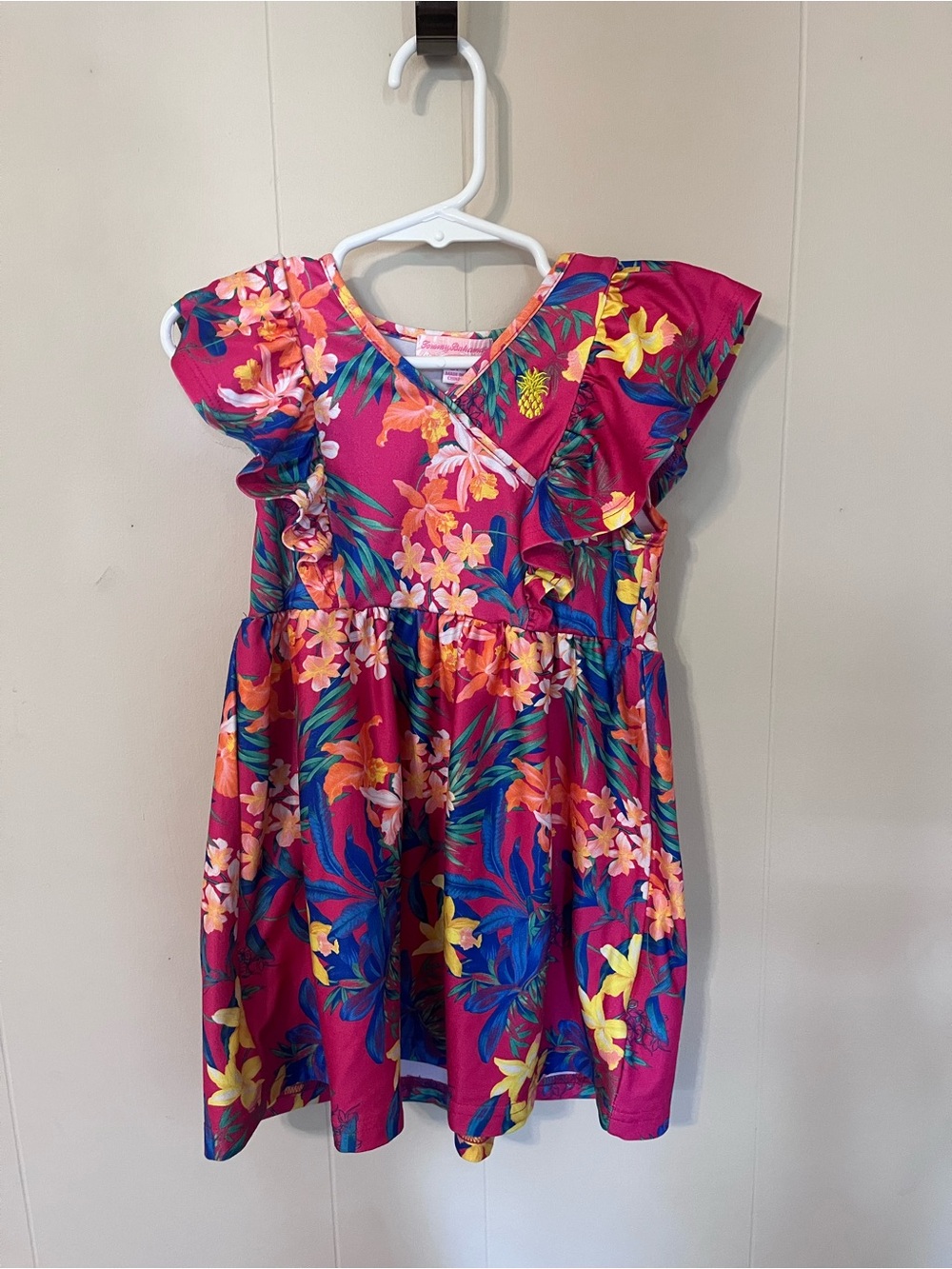 Tommy Bahama Hot Pink Tropical Floral Ruffle Sleeve Dress